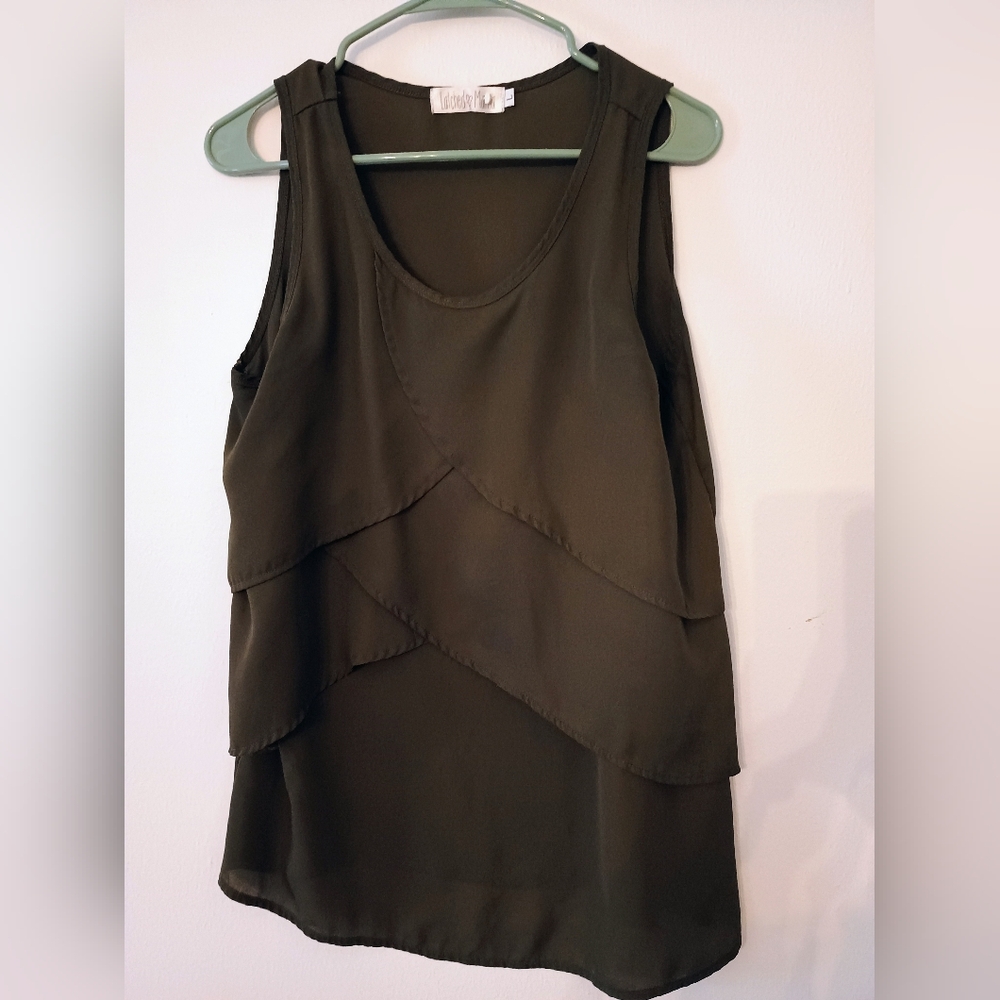 Latched Mama Olive Layered Tank Top, L